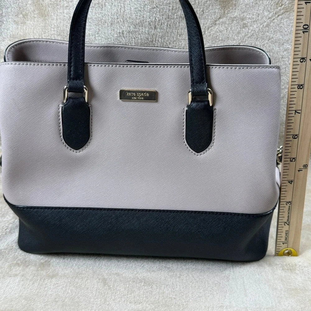 Kate Spade New York Laurel Way Evangelie Satchel Bag Taupe Black Leather